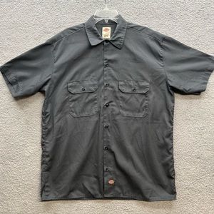 Dickies Button Up Shirt Mens Size L Large Short Sleeve Gray